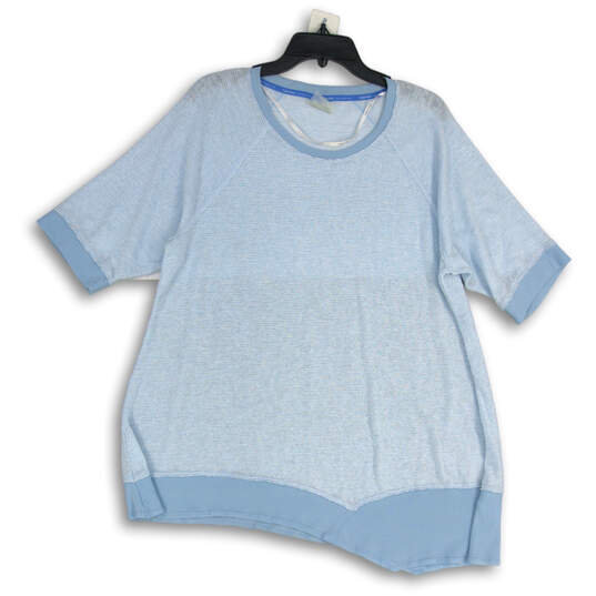 Womens Blue Striped Raglan Sleeve Pullover Activewear T-Shirt Size 1X image number 1
