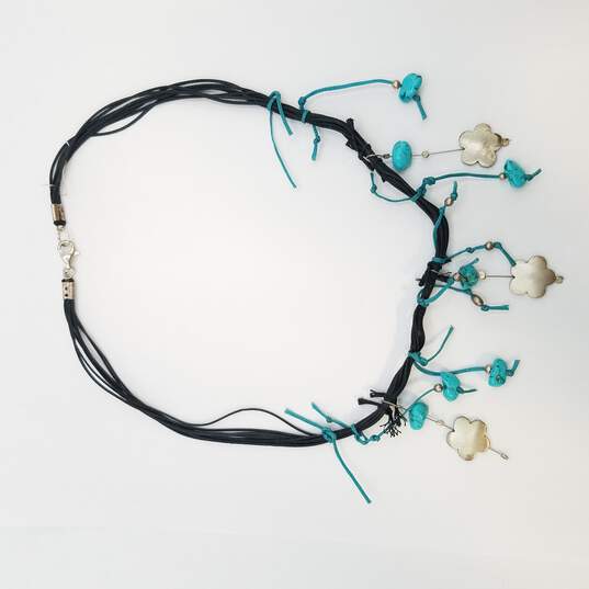 Sterling Silver Turquoise Nugget - Nyloau Metal Multi Strawd 16 1/4 Choker / Necklace 14.1g image number 2