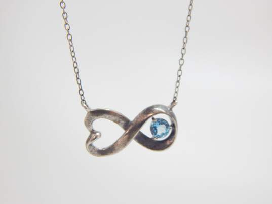 925 Diamond Accent Blue Topaz Red CZ Heart Infinity Necklaces 7.4g image number 4