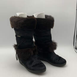 Womens Black Fur Round Toe Mid Calf Pull On Snow Boots Size 38 alternative image