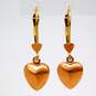 14K White Yellow & Rose Gold Puffed Heart Drop & Feather Post Earrings 1.5g image number 2