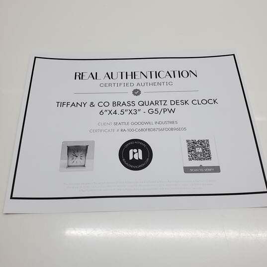 Authenticated Tiffany & Co Brass Quartz Desk Clock Untested image number 2