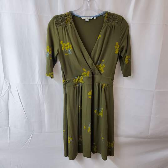 Boden Olive Green Floral V-Neck Dress Size 4 image number 1