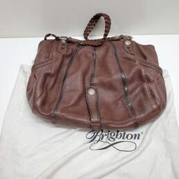 Vtg BRIGHTON Black Pebbled/Brown Leather Purse Shoulder Bag w/dust