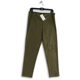 NWT Womens Olive Leather Flat Front Straight Leg Ankle Pants Size 8