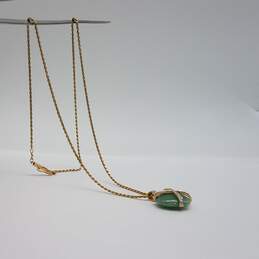 14k Gold Diamond Jade Heart Pendant on Rope Necklace 8.0g alternative image