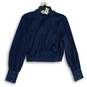 NWT Womens Navy Blue Mock Neck Long Sleeve Cut-Out Back Blouse Top Size S image number 2