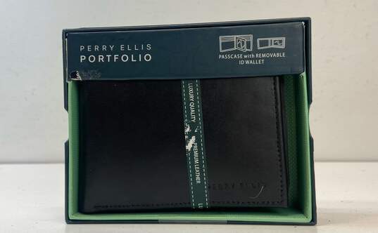 Perry Ellis Portfolio BLACK Sheridan CC Leather Passcase w Removable ID Wallet image number 1