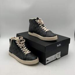 NWT Coach Mens Black Gray Signature Print Mid-Top Lace Up Sneaker Shoes Size 9