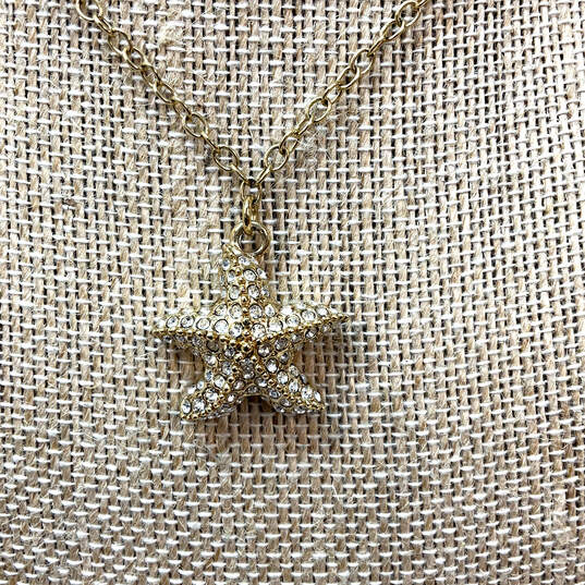 Designer J. Crew Gold-Tone Link Chain Crystals Star Fish Pendant Necklace image number 2