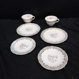 Bundle of Vintage French Saxon China Co. Floral China 4 Plates & 2 Cups