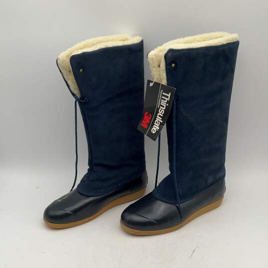 NWT Eddie Bauer Womens Navy Blue Black Rubber Round Toe Casual Snow Boots Size 7 image number 3