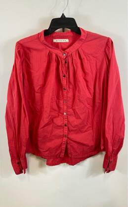 Xirena Womens Red Band Collar Long Sleeve Button Up Shirt Size Medium