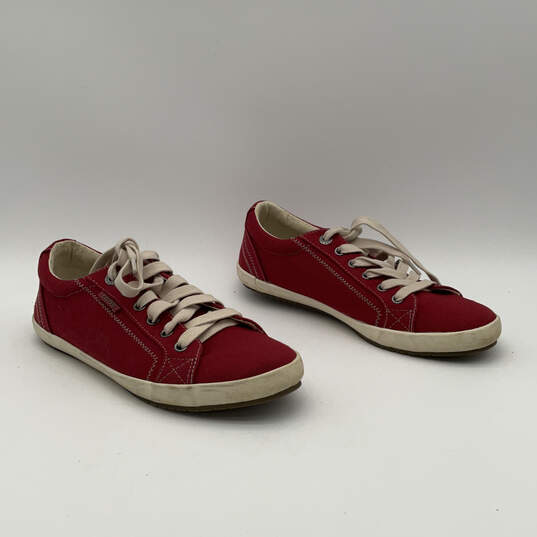 Womens Star STA-12844 Red Round Toe Low Top Lace-Up Sneaker Shoes Size 9.5 image number 3