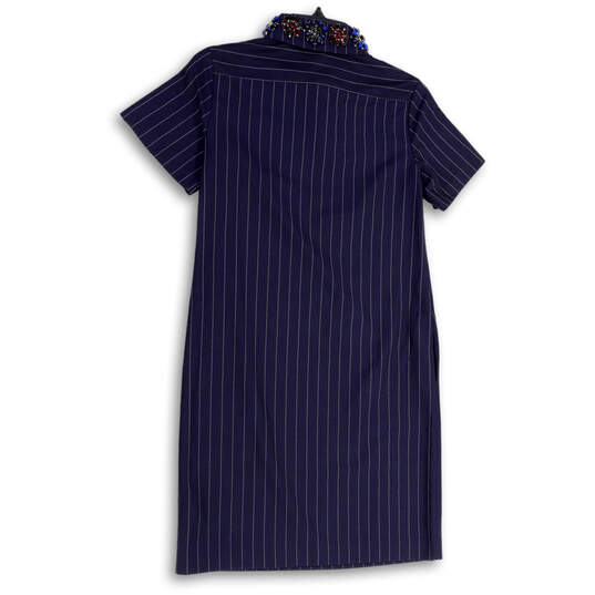 Womens Blue Pinstripe Embellished Collared Short Sleeve Shift Dress Sz XXS image number 2