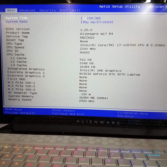 Alienware M17 R4 17" Gaming Laptop Intel i7-10870H CPU 16GB RAM NO SSD RTX 3070 image number 9