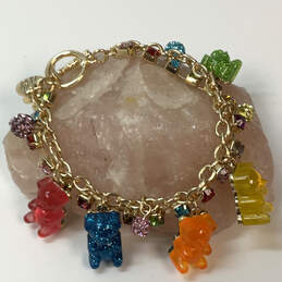 Designer Betsey Johnson Gold-Tone Multicolor Gummy Bear Charm Bracelet