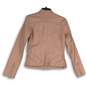 Womens Pink Leather Mock Neck Long Sleeve Full-Zip Biker Jacket Size Medium image number 2