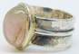 Artisan 925 & Vermeil Accent Pink Tourmaline Oval Cabochon Ridged Wide Band Ring For Repair 12.7g image number 3