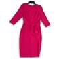 Adrianna Papell Womens Pink Round Neck 3/4 Sleeve Back Zip Sheath Dress Size 2 image number 1