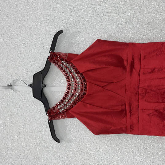 Womens Red Beaded Sleeveless Side Slit Back Zip Bodycon Dress Size Medium image number 3