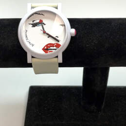 Designer Betsey Johnson Marilyn White Strap Round Dial Analog Wristwatch