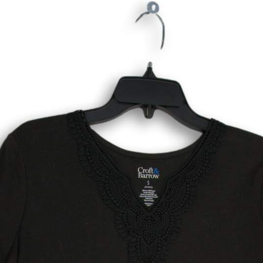 NWT Croft & Barrow Womens Black Short Sleeve Split Neck Pullover Blouse Top Sz S image number 3