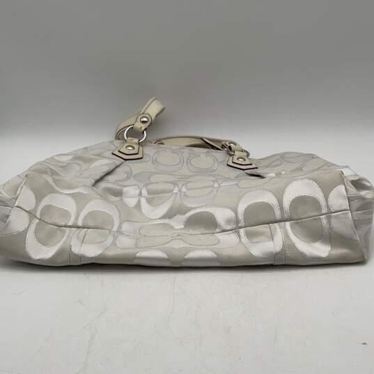 Coach Womens White Signature Print Double Strap Zipper Tote Handbag image number 4