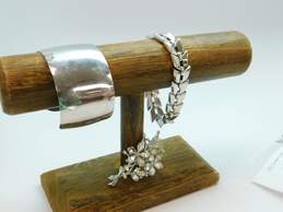 VTG Crown Trifari Silvertone Rhinestone Flowers Brooch & Chain & Cuff Bracelets