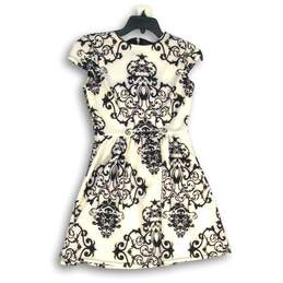 NWT B.Darlin Womens White Black Baroque Print Cap Sleeve Back Zip Mini Dress 5/6