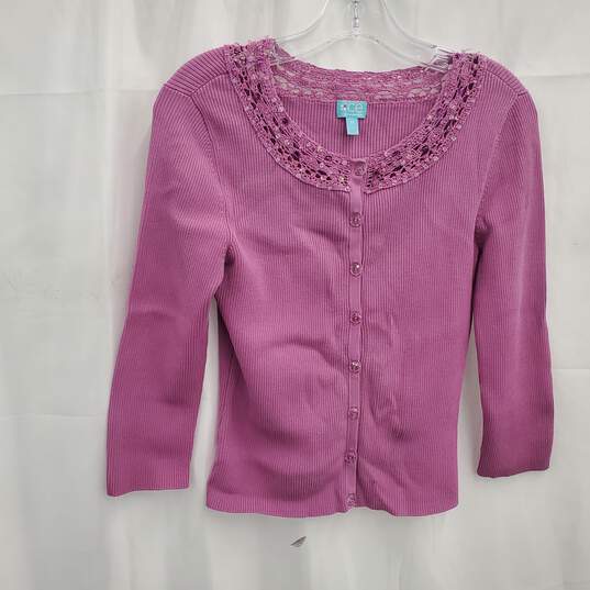 Classiques Entier Women's Purple Silk Blend Button Down Cardigan Size M image number 1
