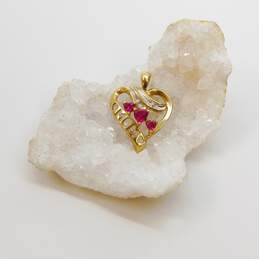 10K Yellow Gold Ruby Diamond Accent 'Mom' Open Heart Pendant 2.5g alternative image