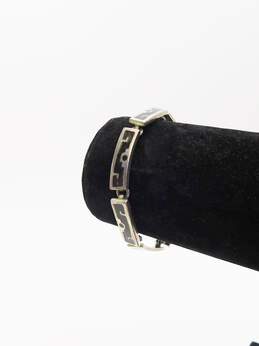 Taxco 925 Modernist Black Enamel Inlay Pattern Curved Bar Panel Bracelet 29.1g