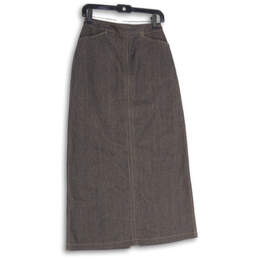 Womens Dark Brown Denim Flat Front Back Zip Straight & Pencil Skirt Size 4