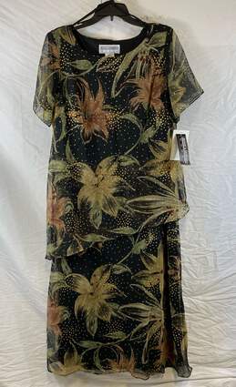 NWT Jessica Howard Womens Black Floral Round Neck Short Sleeve Maxi Dress Sz 14