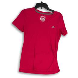Adidas Womens Pink V-Neck Short Sleeve Running Pullover Ultimate T-Shirt Size M