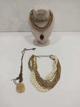 Bundle of Assorted Faux Gold & Pearl Tones Costume Jewelry