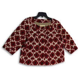 Womens Red Printed 3/4 Sleeve Round Neck Cropped Jacket Size Large