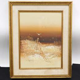 MCM Mid Century Modern Artist Signed Framed Seascape Oil Painting alternative image