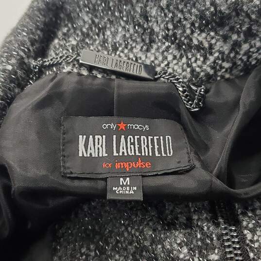Karl Lagerfeld for Impulse Women's Black/Gray Tweed Full Zip Jacket Size M NWT image number 3