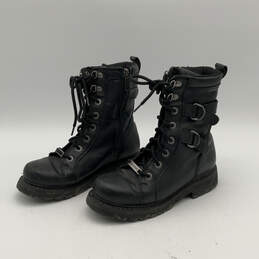 Womens D87160 Black Leather Lace Up Ankle Motorcycle Boots Size 6.5 M