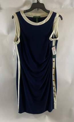 NWT Lauren Ralph Lauren Womens Navy Blue Cinched Ruched Sheath Dress Size 16