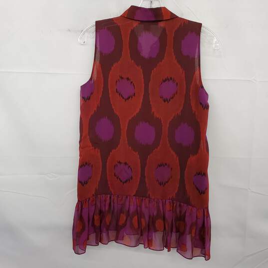 Diane Von Furstenberg Women's Silk Sheer Sleeveless Tiered Blouse Size 0 w/COA image number 3