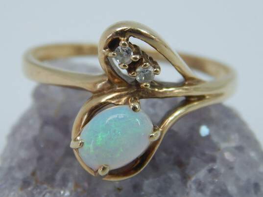 10K Yellow Gold Oval Opal 0.04 CTTW Diamond Freeform Ring 3.2g image number 7