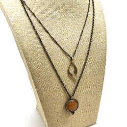 Designer Lucky Brand Two-Tone Double Strand Chain Stone Pendant Necklace