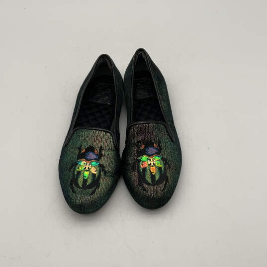 Womens Green Beetle Detail Embroidered Round Toe Slip-On Flats Size 7 M image number 2