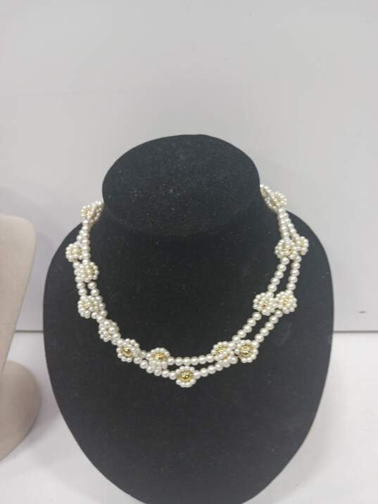 White and Gold Tones Necklace and Ring Jewelry Collection image number 4