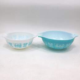 Vintage Pyrex Amish Butterprint Turquoise Blue Cinderella Bowls 4 Qt. & 2.5 Qt.