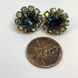 Designer J. Crew Gold-Tone Blue Green Crystal Cut Stone Flower Stud Earrings alternative image