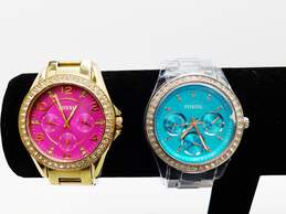 Fossil 251401 & 741004 Rhinestone Colorful Chronograph Ladies Watches 164.4g